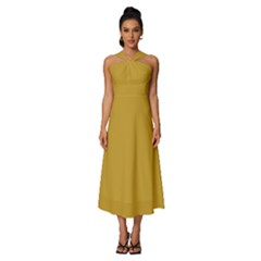 Lemon Curry Yellow	 - 	sleeveless Cross Front Cocktail Midi Chiffon Dress by ColorfulDresses