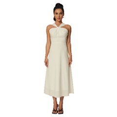 Cosmic Latte	 - 	sleeveless Cross Front Cocktail Midi Chiffon Dress by ColorfulDresses