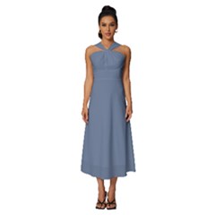 Pigeon Blue	 - 	sleeveless Cross Front Cocktail Midi Chiffon Dress