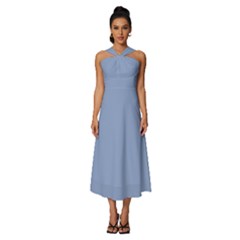 Serenity Blue	 - 	sleeveless Cross Front Cocktail Midi Chiffon Dress