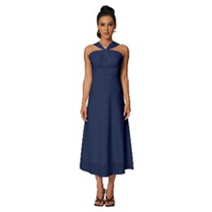 Space Cadet Blue	 - 	sleeveless Cross Front Cocktail Midi Chiffon Dress