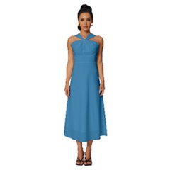 Regatta Blue	 - 	sleeveless Cross Front Cocktail Midi Chiffon Dress