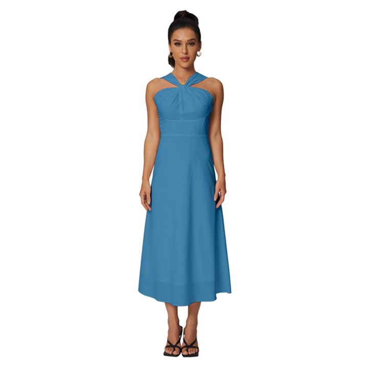 Regatta Blue	 - 	Sleeveless Cross Front Cocktail Midi Chiffon Dress