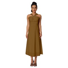 Dirt Brown	 - 	sleeveless Cross Front Cocktail Midi Chiffon Dress