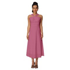 Pale Violet Pink	 - 	sleeveless Cross Front Cocktail Midi Chiffon Dress