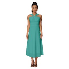 Verdigris Blue	 - 	sleeveless Cross Front Cocktail Midi Chiffon Dress