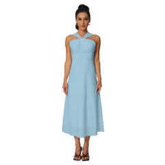 Uranium Blue	 - 	sleeveless Cross Front Cocktail Midi Chiffon Dress