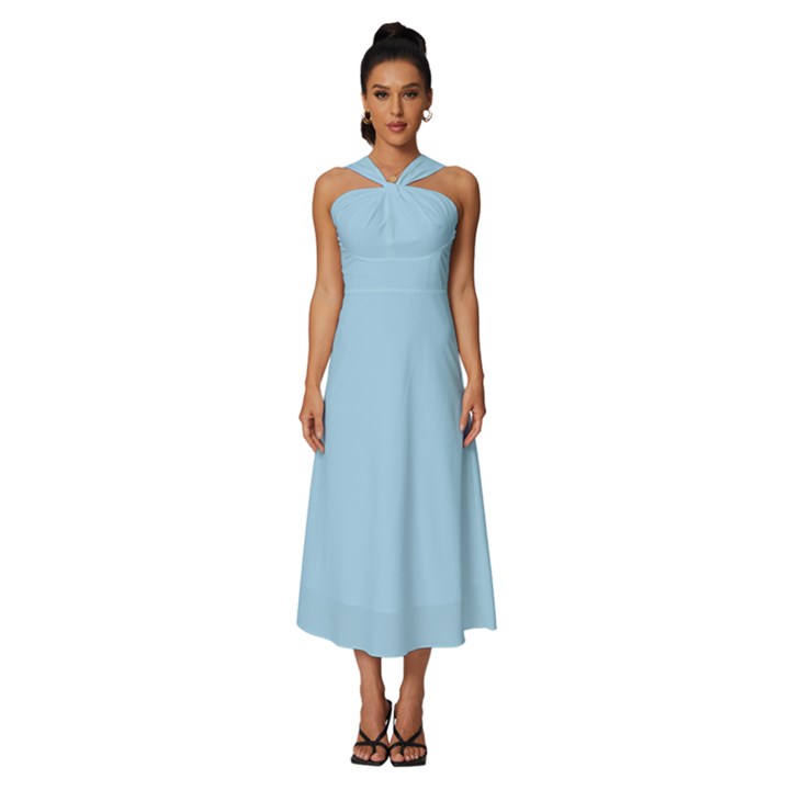 Uranium Blue	 - 	Sleeveless Cross Front Cocktail Midi Chiffon Dress