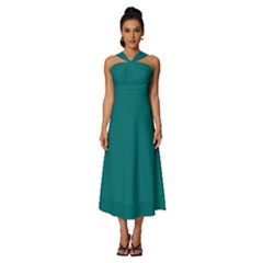 Skobeloff Green	 - 	sleeveless Cross Front Cocktail Midi Chiffon Dress