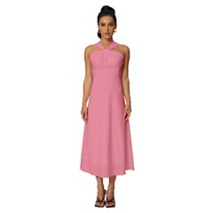 Schauss Pink	 - 	sleeveless Cross Front Cocktail Midi Chiffon Dress