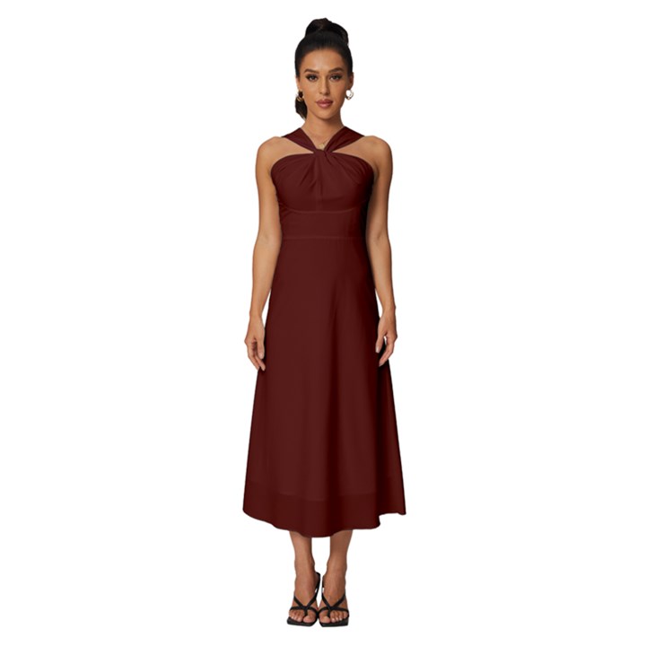 Wine Red	 - 	Sleeveless Cross Front Cocktail Midi Chiffon Dress