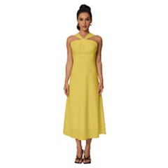 Roya Yellow	 - 	sleeveless Cross Front Cocktail Midi Chiffon Dress