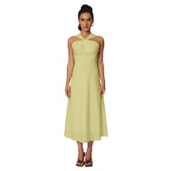 Yellow Iris	 - 	sleeveless Cross Front Cocktail Midi Chiffon Dress by ColorfulDresses