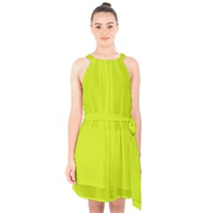 Bitter Lemon Green	 - 	halter Collar Waist Tie Chiffon Dress by ColorfulDresses