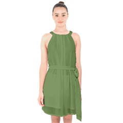 Crocodile Green	 - 	halter Collar Waist Tie Chiffon Dress by ColorfulDresses