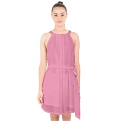 Aurora Pink	 - 	halter Collar Waist Tie Chiffon Dress by ColorfulDresses