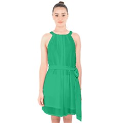 Jade Green	 - 	halter Collar Waist Tie Chiffon Dress by ColorfulDresses