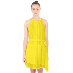 Bumblebee Yellow	 - 	halter Collar Waist Tie Chiffon Dress by ColorfulDresses