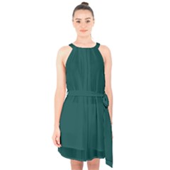 Warm Blackish Green	 - 	halter Collar Waist Tie Chiffon Dress by ColorfulDresses