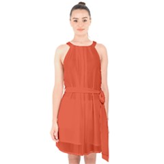 Tangerine Tango Orange	 - 	halter Collar Waist Tie Chiffon Dress by ColorfulDresses