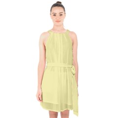 Yellow Iris	 - 	halter Collar Waist Tie Chiffon Dress by ColorfulDresses