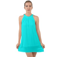 Spanish Sky Blue	 - 	halter Tie Back Chiffon Dress