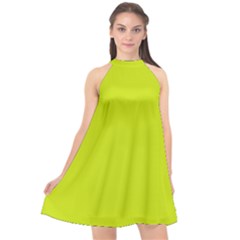 Bitter Lemon Green	 - 	halter Neckline Chiffon Dress by ColorfulDresses