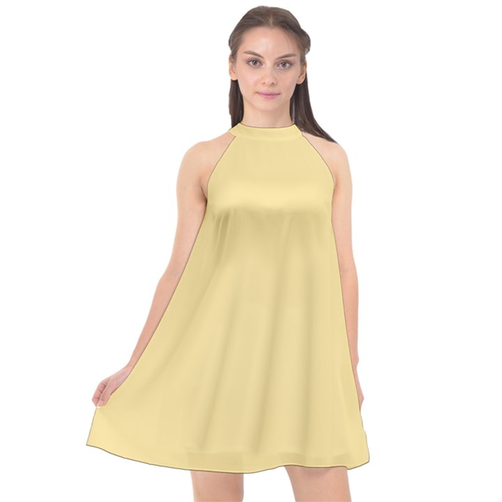 Egg Nog Yellow	 - 	Halter Neckline Chiffon Dress