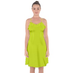 Bitter Lemon Green	 - 	ruffle Detail Chiffon Dress by ColorfulDresses