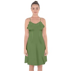 Crocodile Green	 - 	ruffle Detail Chiffon Dress by ColorfulDresses