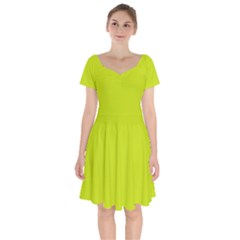 Bitter Lemon Green	 - 	short Sleeve Bardot Dress