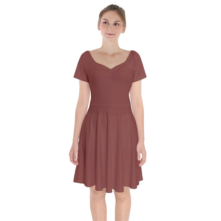 Burnt Henna Red	 - 	Short Sleeve Bardot Dress