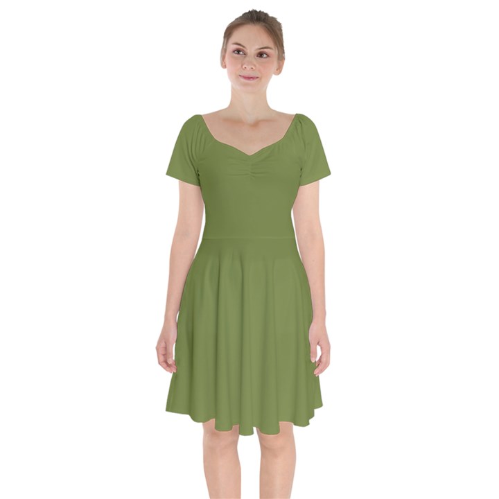 Olive Green	 - 	Short Sleeve Bardot Dress