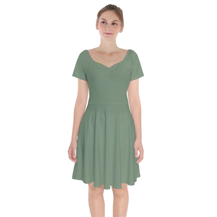 Dark Sage Green	 - 	Short Sleeve Bardot Dress