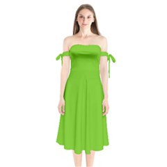 Alien Green	 - 	shoulder Tie Bardot Midi Dress by ColorfulDresses