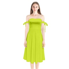 Bitter Lemon Green	 - 	shoulder Tie Bardot Midi Dress by ColorfulDresses