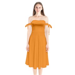 Apricot Orange	 - 	shoulder Tie Bardot Midi Dress by ColorfulDresses