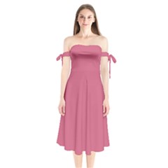 Cinnamon Satin Pink	 - 	shoulder Tie Bardot Midi Dress by ColorfulDresses