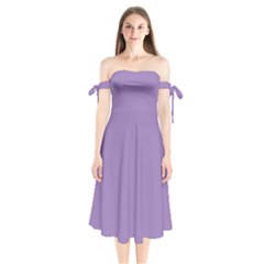 Heather Purple	 - 	shoulder Tie Bardot Midi Dress by ColorfulDresses