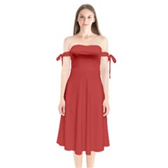 Carnelian Red	 - 	shoulder Tie Bardot Midi Dress by ColorfulDresses