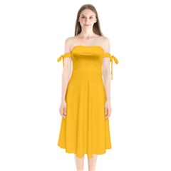 China Yellow	 - 	shoulder Tie Bardot Midi Dress by ColorfulDresses