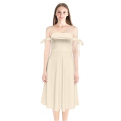 Champagne White	 - 	shoulder Tie Bardot Midi Dress by ColorfulDresses