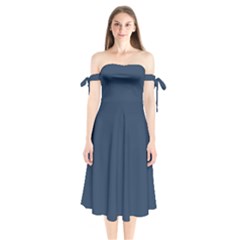 Navy Peony Blue	 - 	shoulder Tie Bardot Midi Dress by ColorfulDresses