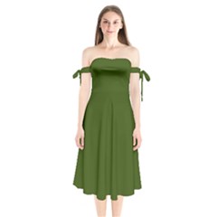 Juniper Green	 - 	shoulder Tie Bardot Midi Dress by ColorfulDresses