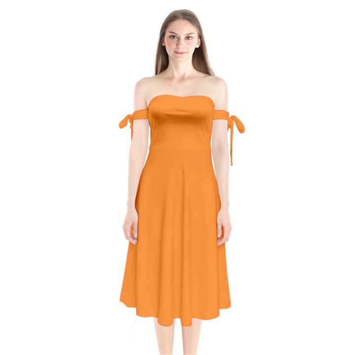 Dark Orange	 - 	Shoulder Tie Bardot Midi Dress