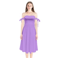 Floral Purple	 - 	shoulder Tie Bardot Midi Dress by ColorfulDresses