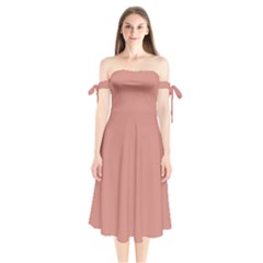 Canyon Clay Red	 - 	shoulder Tie Bardot Midi Dress by ColorfulDresses