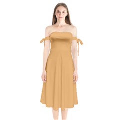 Earth Yellow	 - 	shoulder Tie Bardot Midi Dress by ColorfulDresses