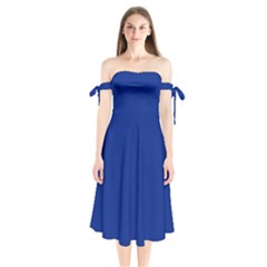 Resolution Blue	 - 	shoulder Tie Bardot Midi Dress by ColorfulDresses