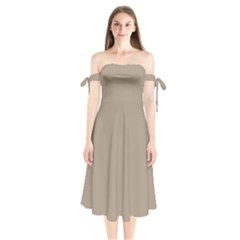 Grullo Brown	 - 	shoulder Tie Bardot Midi Dress by ColorfulDresses